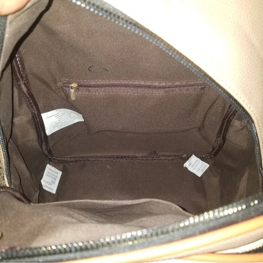 Double zip Square Top Tan and Cream backpack purse